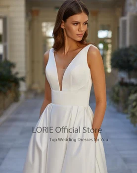LORIE Rochii de Mireasa Elegante, cu Buzunare O-Linie Satin V-Gât Satin Rochii de Mireasa Personalizate Rochie de Mireasa vestido de noiva 2020