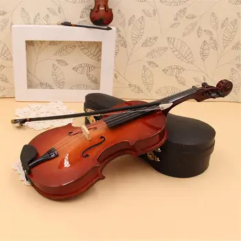 Mini Miniatură Vioara Model de Simulare cu Suport si cutie de Vioară Mini Instrument Muzical Ornamente Decor Birou Lemn + Plastic