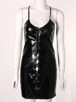 În 2020, Noi Femeile Erotic Rochie Sexy Costum De Piele Negru Rochie Erotic Slip Tanga Costum Înfășurat Rochie Scurta De Seara Clubwear