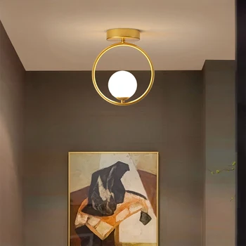 Minimalist Modern Nodic Plafon cu LED-uri de Iluminat Decor Acasă Pentru Vestiar Balcon Aur Minge de Sticlă Rotund Culoar, Coridor Lampa de Prindere