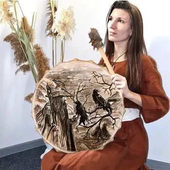 Tobe Șamanice Bătrân Și Cioara Shaman Drumsfor Adulți Manual Șamanic Tambur Siberian Tobe Spiritul Muzica Cu Copan De Acasă
