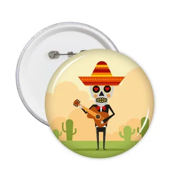 Cactus Pălărie Craniu Chitara Mexic Fericit Ziua De Mort Ilustrare Rotund Ace Insigna Butonul de Îmbrăcăminte Decor Cadou 5pcs