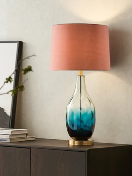 American stil lux sticlă lampă de masă dormitor lampă de noptieră nordul Europei post-moderne schimbă treptat culoarea lampă de masă