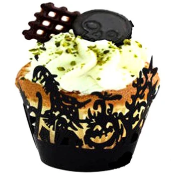 12Pcs/Lot Halloween Cupcake Ambalaje de Copt Paharul Gol Afară de Pisică Neagră Spider Castelul de Dovleac Tort de Hârtie Ambalaj de Petrecere Decoratiuni