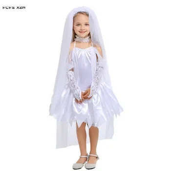 Fetele albe Halloween Mireasa costum Copii Copii rochie de mireasa cosplay printesa înger joc de Rol Carnaval de Purim rochie de bal Mascat