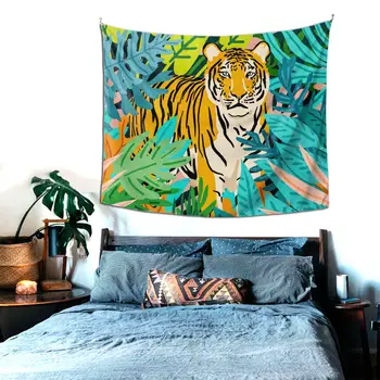 Animale Sălbatice Jungle Tiger Tapiserie Colorate Poliester Agățat De Perete Animale Perete Verde Decor De Moda Covor Pătură