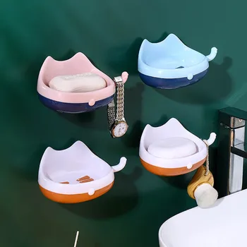 Cutie de săpun, montat pe Perete, De uz Casnic Drăguț 3Colors Desene animate Forma Cat de Scurgere Desgin PP Baie Consumabile