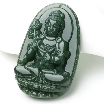 Koraba Bijuterii Fine naturale Pure greenjade parte sculptură Mahasthamaprapta Bodhisattva Colier pandantiv Transport Gratuit