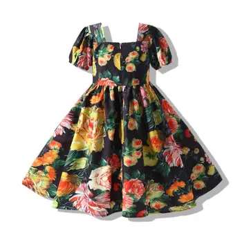 Babzapleume de Vară Dress Toddler Pentru Copii Haine de Moda coreeană Print Short Sleeve Cotton Flower Princess Baby Girl Rochii 122