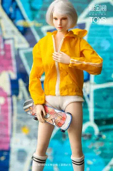 1N STOC CJG-W007 1:6 Scala Fata de Moda costum de sport Coat+ pantaloni scurti+ sosete pentru Jiao papusa PH femeie mijloc de sân figura corp