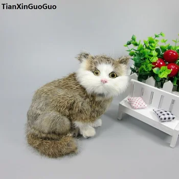 Kaki închis cat de greu model din polietilenă&blănuri de pisică de mare 16x10x18cm recuzită,decor acasă jucărie cadou s1801