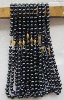 7-8mm Negru de apă dulce pearl și calcedonie colier 18inch 5 buc/lot DIY femei moda bijuterii de luare JT6790