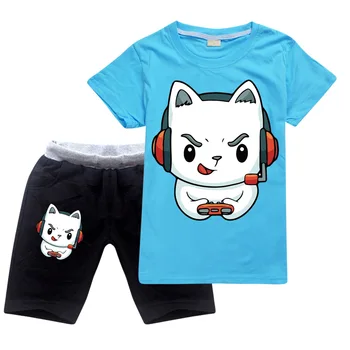 Baieti Haine mai Bune Pisica PC Gamer Tricou de Vară pentru Copii Baby pantaloni Scurți Băiat Tinuta Sport Costum Imbracaminte Copii Set 2-16 Ani Fete Seturi