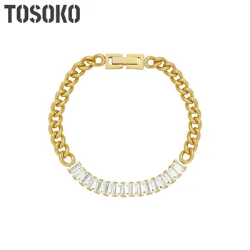 TOSOKO Bijuterii din Oțel Inoxidabil Placat cu Lanț Despicare Brățară Brățară Moda pentru Femei BSE030
