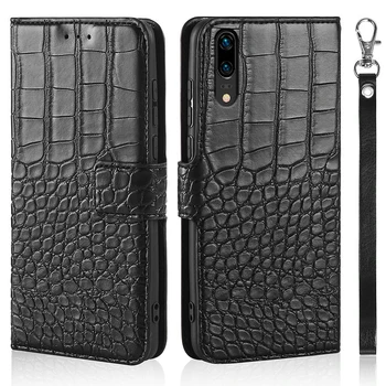De lux Caz Flip pentru Huawei P20 Acoperi Textura de Crocodil Piele de Design de Carte de Telefon Coque Capa Cu Curea Deținătorii de Carduri