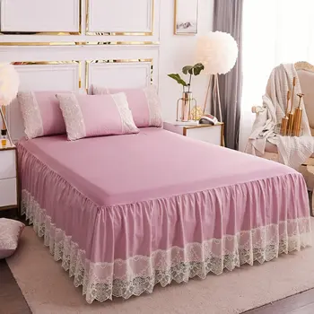 Kaki Broderie Dantelă Decor Foaie 1 buc Comforterble Adulți lenjerie de Pat Cuverturi de pat Plin Regina Stil Printesa Fetele Pat Cameră Fusta