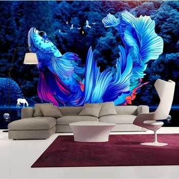 De Perete personalizate Pânză 3D Abstract Albastru Guppy picturi Murale Foto Tapet Living cu TV, Canapea Tema Hotel Decor Interior în Frescă de Hârtie de Perete