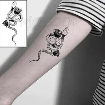Autocolant tatuaj Șarpe Negru Animal de Flori de Trandafir Rece Body Art, Machiaj rezistent la apa Temporar Fals Tatuaj pentru Copii Femei Bărbați