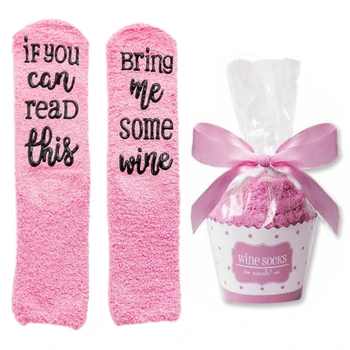 Femei Fuzzy De Pluș Șosetele Dacă Poți Citi Acest Vin Ciorapi Cupcake Cadouri