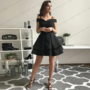 2022 Negru Mini Satin Rochii de Cocktail Rochii de Bal Sexy Femei de Pe Umăr Rochie de Seara 2023 Vestido De Noche de Fiesta Serată