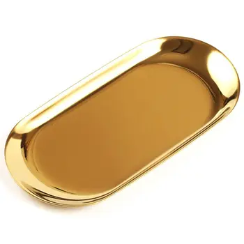 De Depozitare Din Metal, Tava De Aur Ovale Punctate De Fructe De Înmatriculare Și Inima În Formă De Bijuterii Farfurie De Servire Tavă De Metal De Aur