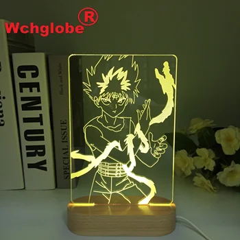 Anime Lemn de Lumină Demon Slayer Kyojuro Rengoku pentru Decor Dormitor Lumina de Noapte Cadou Manga din Lemn 3D Led Lampă Kimetsu Nu Yaiba