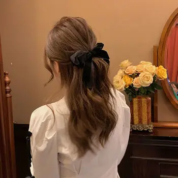 Mare Negru Elegant Fairy Retro Franceză Coreeană Stil Arc Ac De Păr Frizură Feminină Cu Păr Clip Catifea Coarda Păr