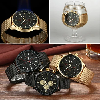 WWOOR Barbati Ceas Fashion-Sport Cuarț Ceas de mână de Aur de Lux din Oțel Complet Cronograf rezistent la apa Ceasul de sex Masculin Relogio Masculino
