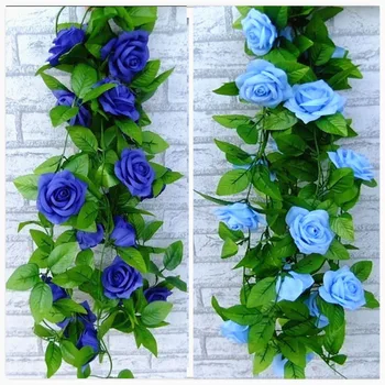 2019 Noi Nunta Albastru Și Alb Artificiale De Trandafir Flori De Mătase Verde, Frunze De Viță-De-Vie Ghirlanda De Perete Acasă Decoratiuni Partid