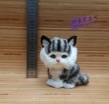 Drăguț simulare cat sta jucărie polietilenă&blanuri dungă gri pisica modelul cadou despre 12x10x15cm 1057