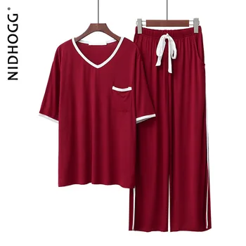 2020 Modale Pijamale V-gât cu mânecă Scurtă, Pantaloni de Pijama pentru Femei din Două Piese Set de Vara Lejere Casual Acasă Costum Lounge Sleepwear