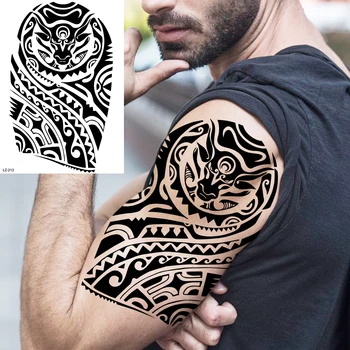 Leu Negru Cavaler Tatuaje Temporare Pentru Bărbați, Băieți Realist Lup, Tigru Pădure Maori Caracatiță Autocolant Tatuaj Fals Brațul Înapoi Tatuaje