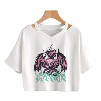 Gotic Întuneric Femei T-Shirt Scurt de Vară de Moda, Versatil Tee Top Femei Sexy Estetice Culturilor Tricou