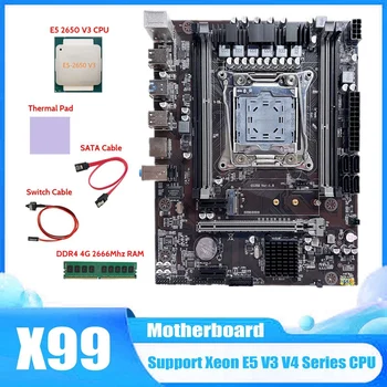 Placa de baza X99 despre lga2011-3 Placa de baza+E5 2650 V3 CPU+DDR4 4G 2666Mhz RAM+Cablu SATA+Cablu de Switch+Pad Termic
