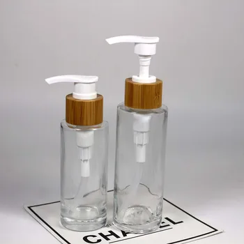 100ml Cilindrice de sticlă transparentă emulsie sticla ambalare produse cosmetice cu bambus capac