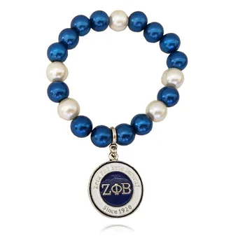 Topvesko ZPB Recent lansat Albastru și alb perla ZETA PHI BETA Fratie personalizate Farmec Elastic pearl Margele Brățară