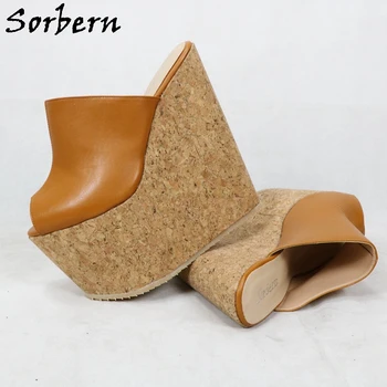 Sorbern 20cm Crema cu Toc Pompa Pantofi Platforma Wedge Catâri Open Toe Slip Pe Crok Stil Folie Tocuri Personalizate 15-50Cm Înălțime Culori