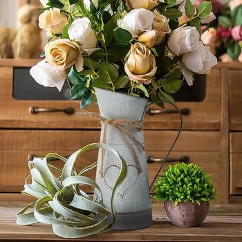 2 buc Vaza de Flori de Epocă Galvanizat Fermă Rustică Pastorală Ghiveci de Flori Găleată Pentru Acasă Decorare Masă