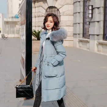 Cu glugă 2020 Iarna Femei Haină Lungă de Blană de Raton Guler coreean Rață Jos Jacheta Chamarras De Mujer KJ2650