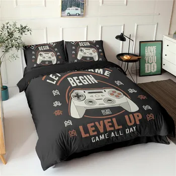 Set de lenjerie de pat Gamepad Queen-Size Carpetă Acopere Creative Negru Cuvertură de Pat Set de Acoperire Housse De Couette 2/3pcs Lenjerie de pat