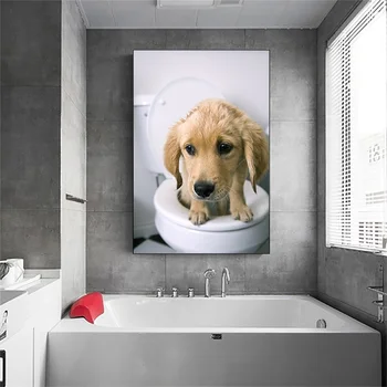 Stil Nordic Panza Pictura Postere si Printuri Toaletă Câine Animal Amuzant Imagine de Desene animate pentru Copii, Sală de Baie Decor Acasă
