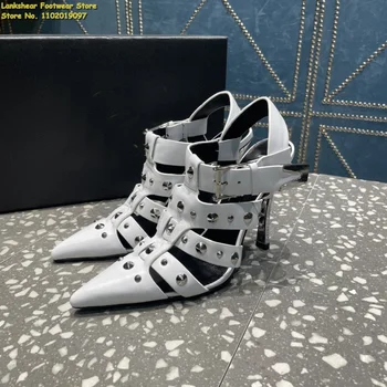 2022 Noi Femeile Subliniat Toe Stilet Nit Impodobita Pompe Cu Toc Sandale Cu Catarama De Fixare Curea Glezna Pantofi Pentru Petreceri De Vara