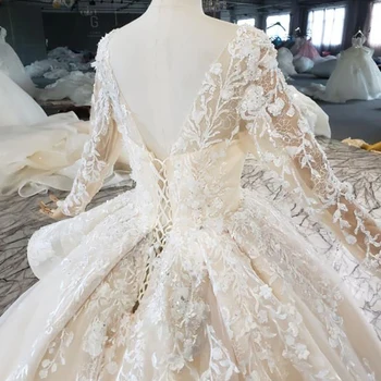 HTL1926-1 dantelă boho șampanie rochie de mireasa plus dimensiune cu ștrasuri din mărgele princesa rochie de mireasa cu maneci lungi 2021 кружевное платье