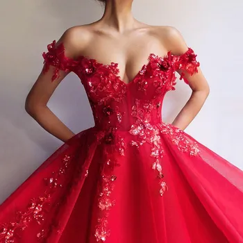 2023 Femei Roșu de Pe Umăr Rochie de Bal Formale de Partid O-linie tridimensional Decal Paiete Plasă Subțire Rochie Eleganta de Seara