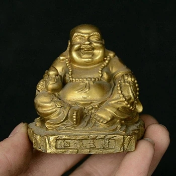 Vechea China Budismul Templu Cupru Bronz Râde Fericit Maitreya Buddha Tărtăcuță Staute Acasă Decorare Camera De Zi