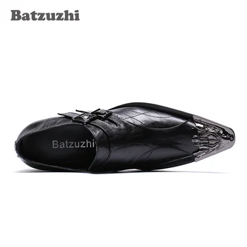Batzuzhi Italian Leather Mens Pantofi Rochie de Moda de Metal a Subliniat Deget de la picior Negru de Afaceri Rochie din Piele Pantofi Barbati Petrecere si de Nunta