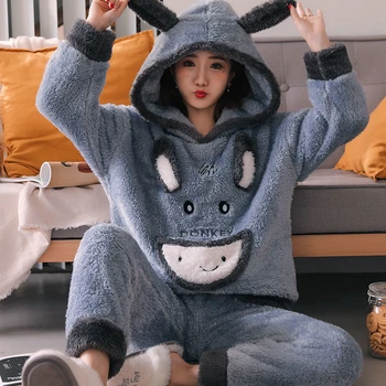 Pijamale Femei Iepure Animal Adult Pijama Set Gros De Iarna Flanel Cald Pijamas Mujer Sleepwear Anime Clienții Acasă Seară