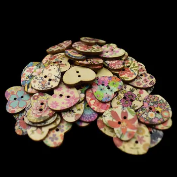 25MM Multicolore in Forma de Inima 2 Gauri din Lemn de Cusut Nasturi pentru Haine de Copii Scrapbooking Decorative DIY Accesorii