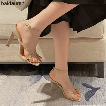 Baldauren Femei Sandale Tocuri Înalte De Moda Noua Square Toe Glezna Curea Petrecere De Moda Pantofi Sexy Sandale Negre Cu Toc Înalt