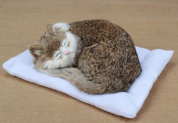 Simulare pisica model ,24x20cm plastic&blănuri de culoare maro dormit cat de artizanat jucărie cadou de Crăciun w5719